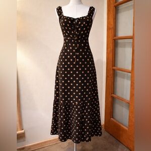 Cynthia Rowley Black Polka Dot Linen Blend Midi Dress NWT Size 6 Tie Front